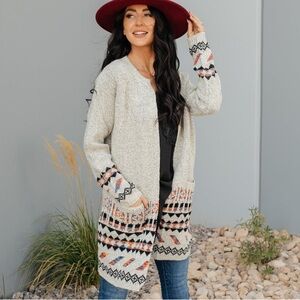 DAVI & DANI open front long cardigan aztec native SMALL NWT